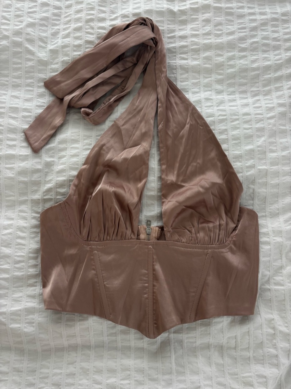 Satin Halter Bustier Top - Blush